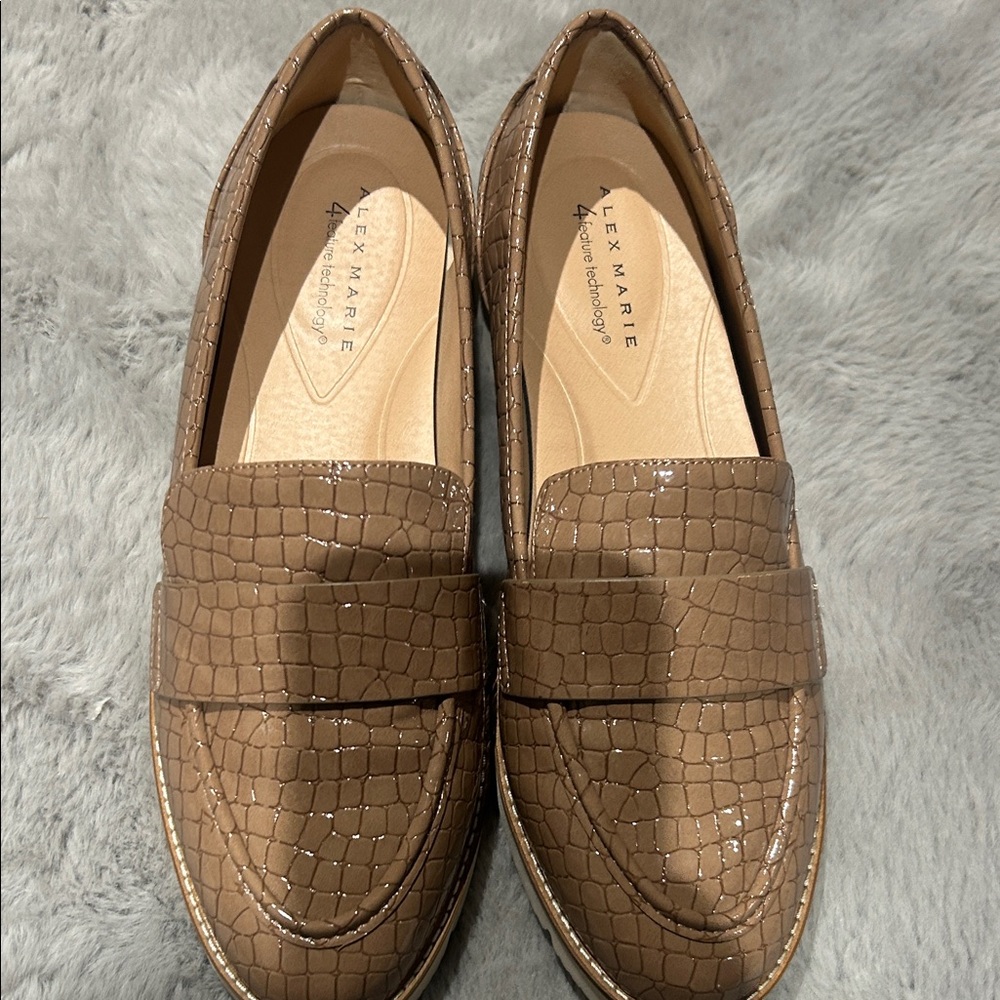 Alex Marie Croc-Embossed Brown Loafers